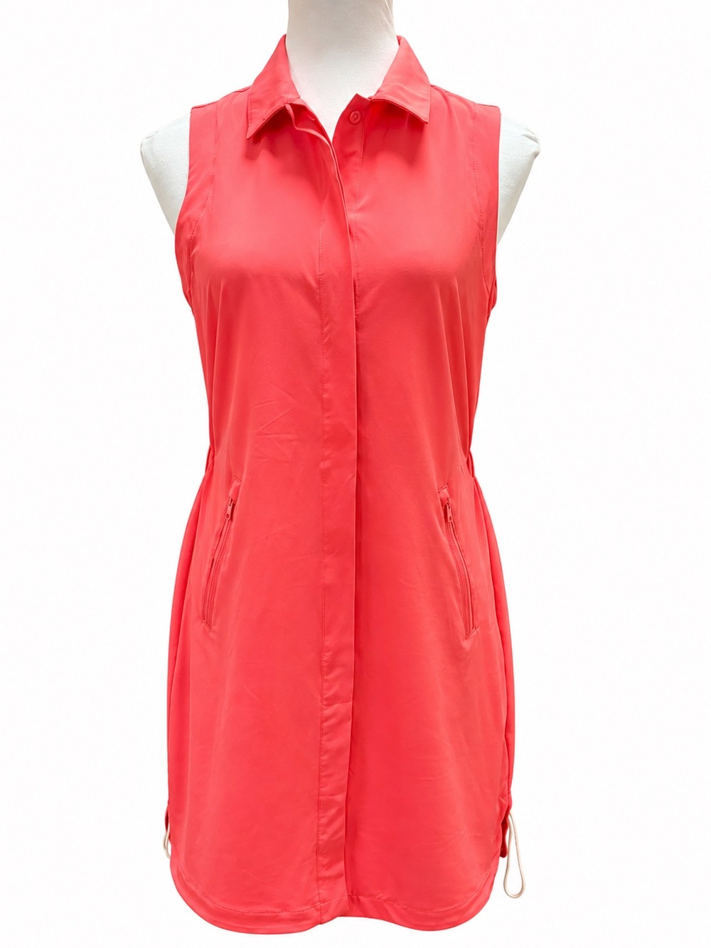 Lole Coral Sleeveless Shirt Dress XS (17” Ptp) Zip Pockets Stretch Travel